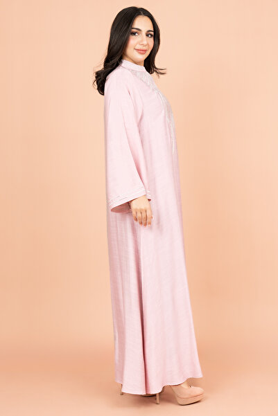 IKKXA Embroidered Solid Jalabiya with Stylish Mandarin Collar