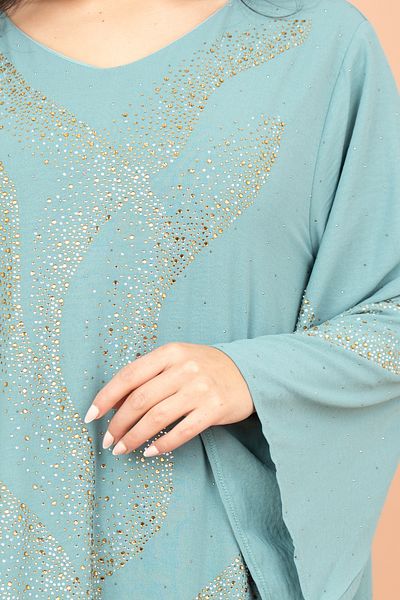 IKKXA Shimmering Crystal Jalabiya with Patterned Crystal Detailing