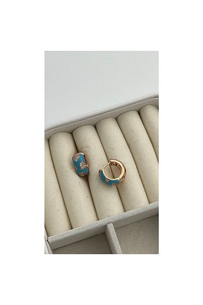ParlaTakıAksesuar Vip Steel Heart Figured Enameled Tiny Hoop Earrings