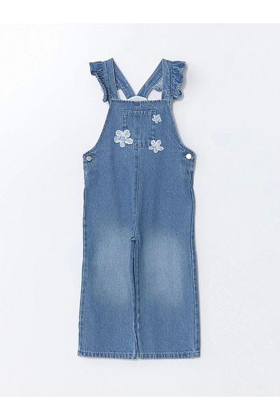 LC Waikiki Rochie Salopet Jean pentru fete, cu guler pătrat albastru Lcw Kids