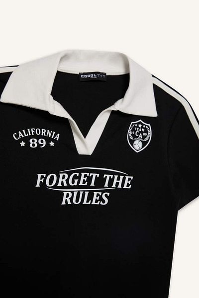 DeFacto Tricou cu mânecă scurtă cu mânecă scurtă, cu guler polo, cu imprimeu, sezon nou