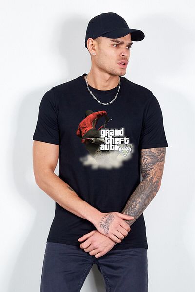 makiteks Ανδρικό μπλουζάκι με στάμπα GTA5 Oversize Crew Neck (Five Taarruz Punto) Ανδρικό Unisex Λευκό Μαύρο Γκρι