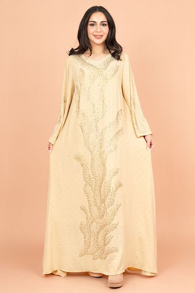 IKKXA Shimmering Crystal Jalabiya with Patterned Crystal Detailing
