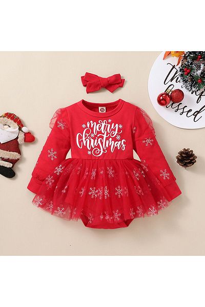 nannie Red Christmas Girl Bodysuit Dress - 0-6 months