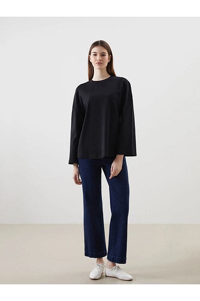 LC Waikiki Lcw Modest Black Crew Neck Women's Sweatshirt Tunic