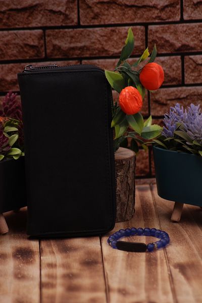 Ozka Leather Collection Unisex Long Leather Card Holder Wallet Portfolio - Blue Bracelet Gift 3