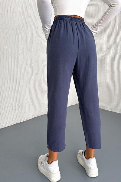 İstangül Butik Cotton Linen Fabric Carrot Trousers with Leg Pieces