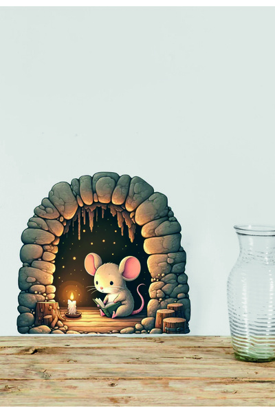 Sticksy Dekoratif Kitap Okuyan Sevimli Fare Koridor Cam Ev Dekorasyon Sticker