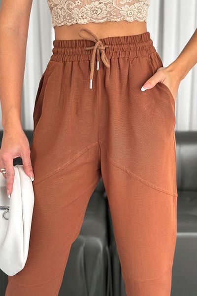 İstangül Butik Cotton Linen Fabric Carrot Trousers with Leg Pieces