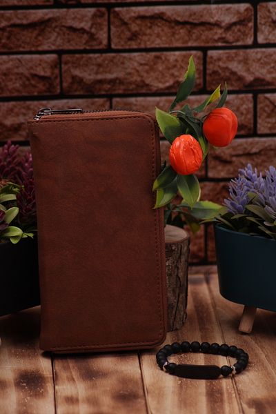 Ozka Leather Collection Unisex Lompo Tura Long Leather Card Holder Πορτοφόλι και Δώρο βραχιολάκι