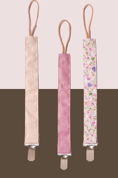 MyVera Beige Dusty Rose Spring Floral Mink Pacifier Strap - Set of 3 100% Cotton