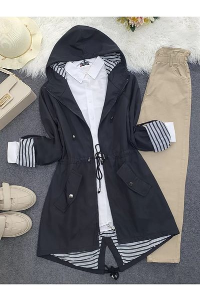 Dali Giyim Hooded Lined Water Repellent Ultra Light Trench Coat