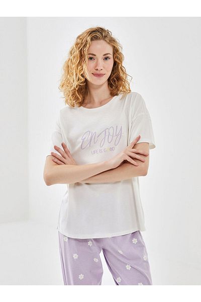 LC Waikiki Set pijamale de damă cu imprimeu cu decolteu roșu de sezon nou - S51754Z8