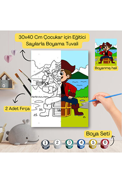 hediye hobim Çocuklar İçin Eğitici Sayılarla Boyama Seti Korsan Kaptan–30x40 ...