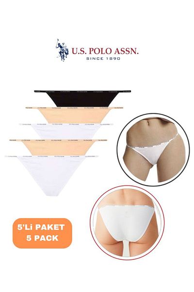 U.S. Polo Assn. Women'S, Licensed, Uspa, (Black-White-Skin) 47% Modal, 47% Cotton, Regular Waist, Side Thread 5-Pack Panties
