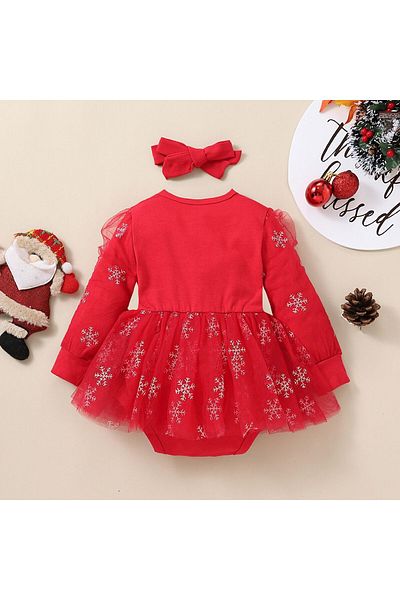 nannie Red Christmas Girl Bodysuit Dress - 0-6 months