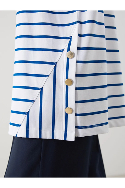 LC Waikiki LCW Modest Mavi Bisiklet Yaka Çizgili Kadın Sweatshirt Tunik