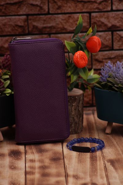 Ozka Leather Collection Unisex Long Leather Card Holder Wallet Portfolio - Blue Bracelet Gift 3