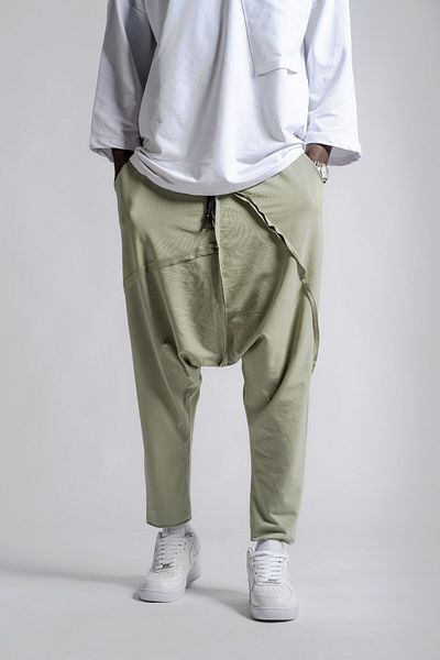 Superbluemexico Men's Grassed Loose Retro Khaki Baggy Trousers