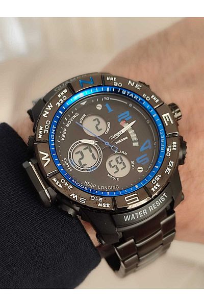 Quamer Men's Wrist Watch Analog and Digital with Metal Band 2175