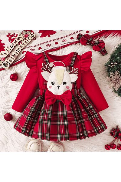 nannie Bambi Red Christmas Girl Dress - 9-12 months
