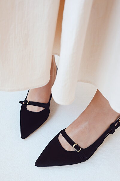 POLKA STORE Sole Pointed Toe Single Strap Buckle Black Patent Leather Heeled Women's Shoes