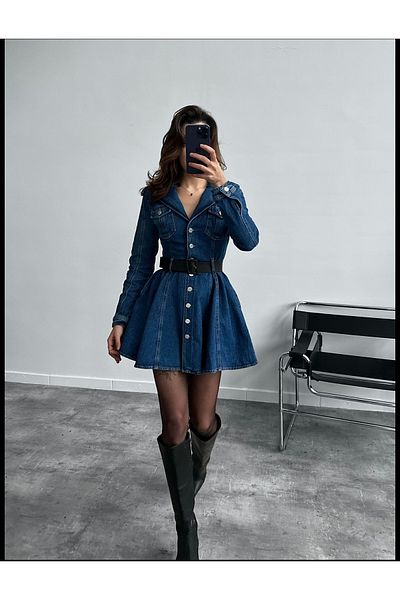 Bak'ap Rochie mini premium cu volan din denim cu curea