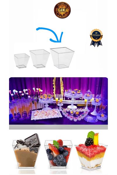 figanlar ambalaj Large Size Cubic Prism Mica Plastic Transparent Lidless Presentation Container 200 Cc 10 Pieces Dessert Appetizer