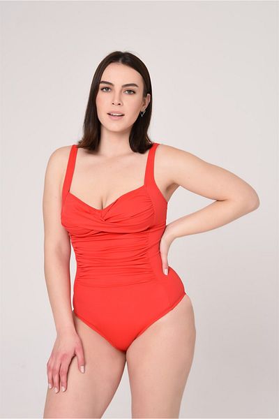AQUAVİVA Aquaviva Women's Plus Size Red Recovery Drape Detailed Swimsuit