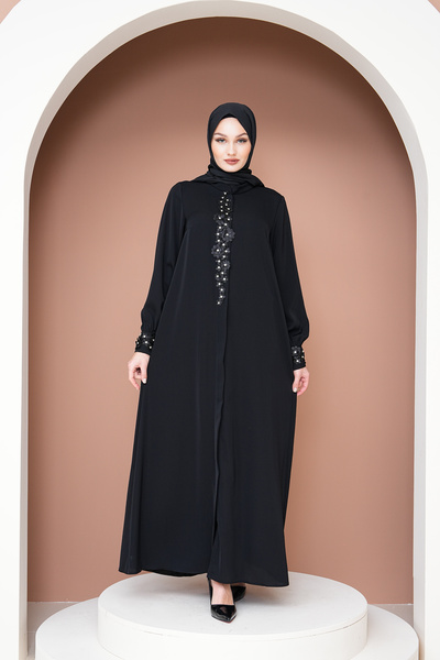 GÜLSEMALİ Lüks Dubai İpeği Aplik İşlemeli Ferace Şık Ferace Yeni Ferace