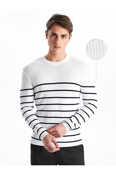 LC Waikiki Crew Neck Long Sleeve Striped Men's Knitwear Sweater