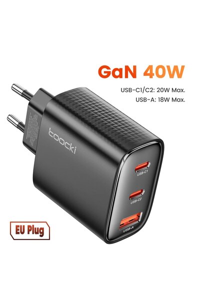 Choice toocki 40W EU Black Toocki 40W GaN USB Charger Type C QC 4.0 Quick Cha...