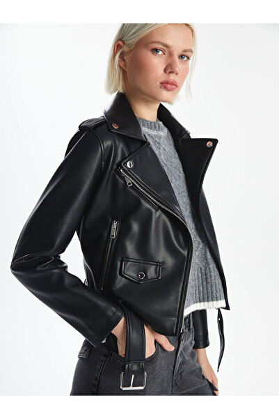 LC Waikiki Damenjacke in Lederoptik mit Biker-Kragen