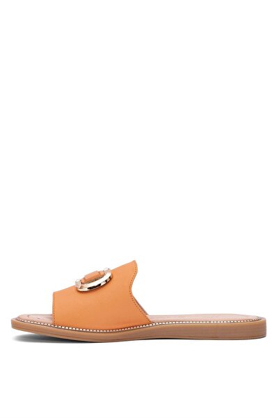 Venüs Women's Genuine Leather Orange Slippers