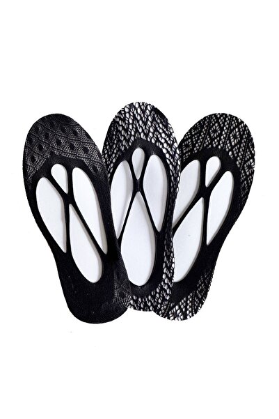 UNLIMITED LEGWEAR 3'lü Siyah Çapraz Bağcıklı Geometrik Desenli Dantel Babet Ç...