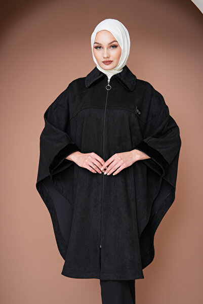 GÜLSEMALİ Süet Kumaştan Panço Standart beden Uzun Panço