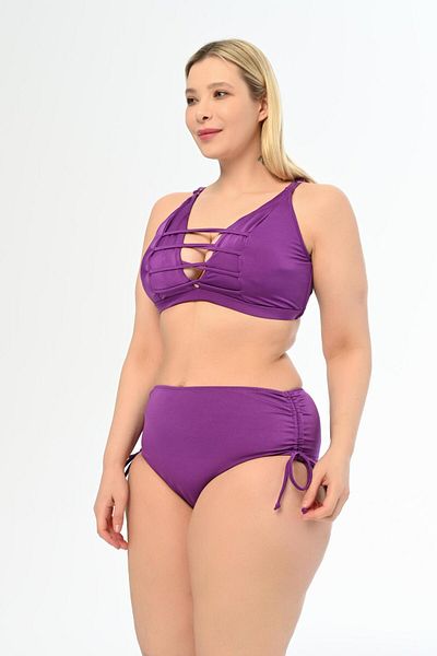 AQUAVİVA Aquaviva Women's Purple Plus Size Venezia Cross String Low-cut Bikini Set