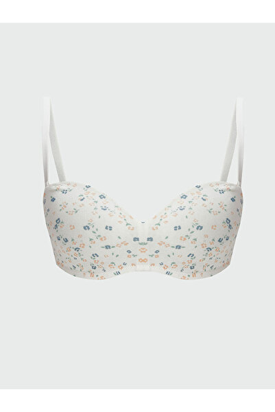 LC Waikiki White Wired Non-Padded Floral Strapless Bra