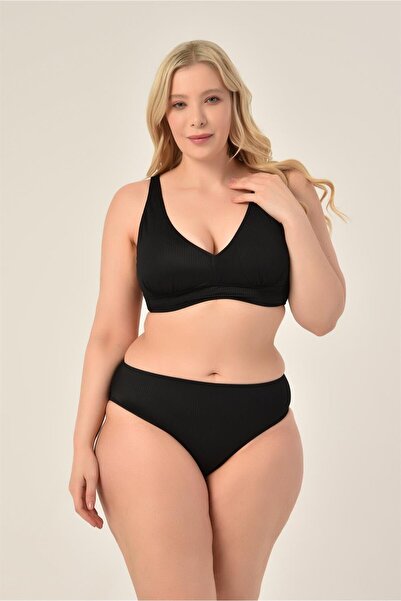 AQUAVİVA Set de bikini cu talie înaltă pentru femei Aquaviva, în dungi, negru...