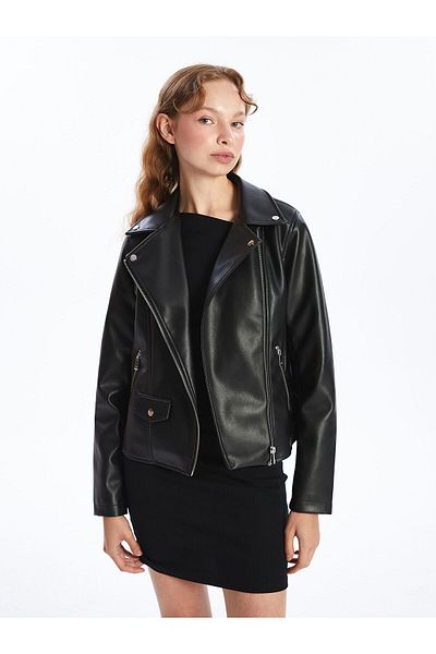 LC Waikiki Γυναικείο δερμάτινο μπουφάν Biker Collar