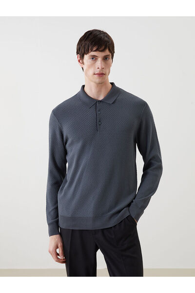 LC Waikiki Petrol Polo Collar Long Sleeve Men's Knitwear Sweater