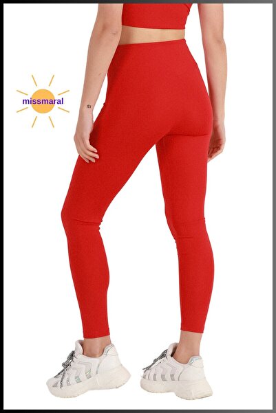 missmaral Kadın Yüksek Bel Toparlayıcı Tayt Tam Boy Dalgıç Likralı Kumaş Casual & Comfort Kırmızı 102101