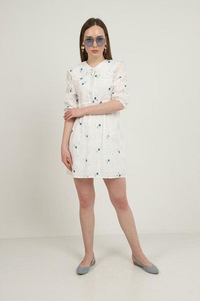 KAZAK Indigo Baby Collar Embroidered Dress
