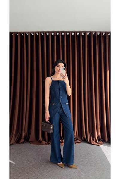 HAZELANNA Gold Detaylı Denim Takım