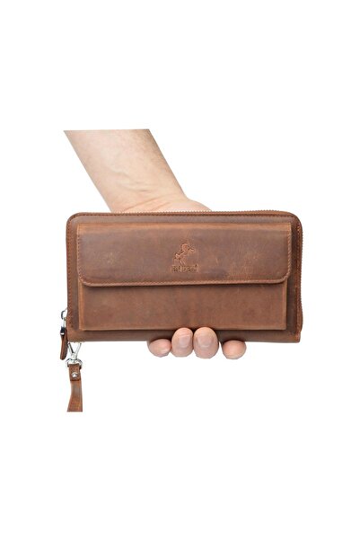 en deri Portofel de mână și curea de mână din piele naturală cu compartiment ...