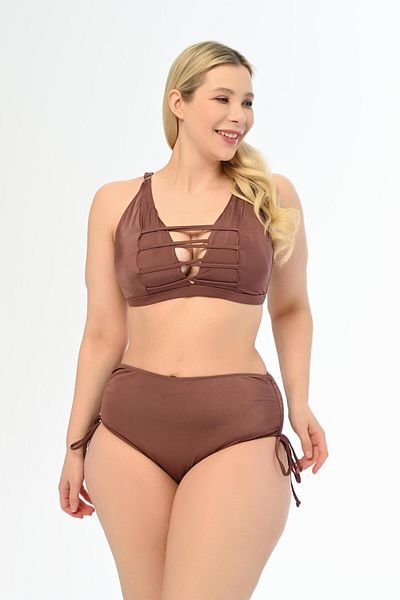 AQUAVİVA Aquaviva Brown Large Size Venezia Stringed Low-cut Bikini Set