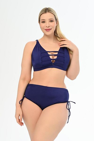 AQUAVİVA Aquaviva Women Navy Blue Plus Size Venetian Cross Drawstring Low-cut Bikini Set