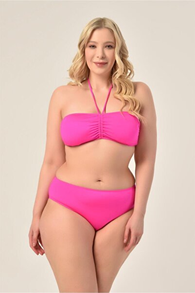 AQUAVİVA Aquaviva Women's Plus Size Fuchsia Strapless Halterneck Bikini Set