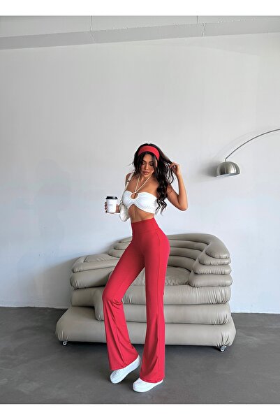 DNDO WEAR Kadın İspanyol Paça yüksek bel toparlayıcı Tayt Pantolon ister sporda ister günlük kullanin