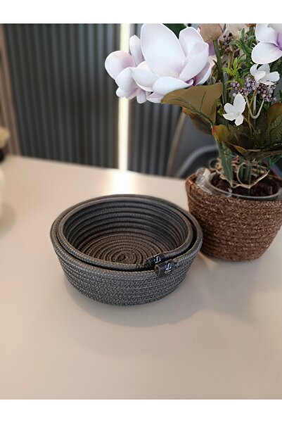 Home Set of 2 Decorative and Multi-Purpose Organizer Knitted Cord Basket